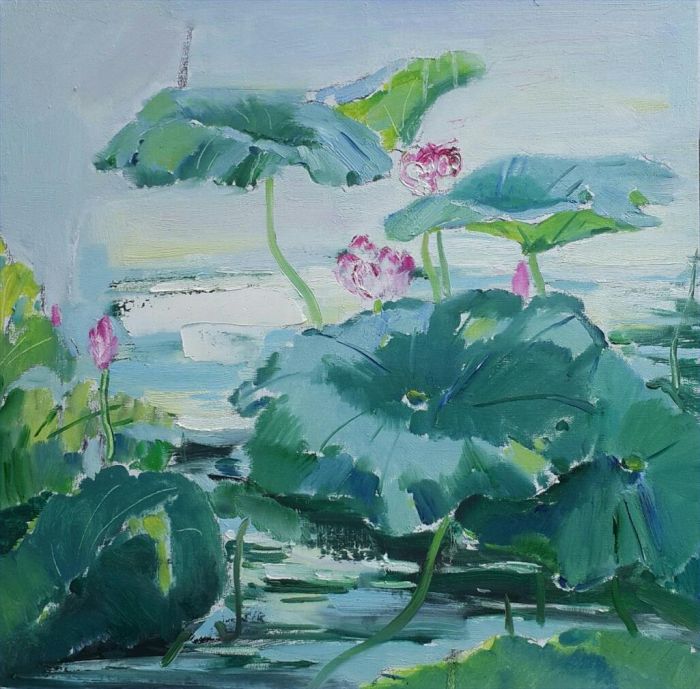Wu Guoran Peinture à l'huile - Étang de lotus 2