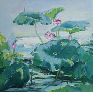Peinture à l'huile contemporaine - Étang de lotus 2
