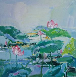 Peinture à l'huile contemporaine - Étang de lotus 3