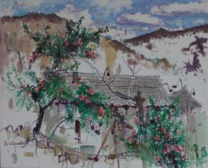 Wu Xiaojiang œuvre - Un pommier devant une ferme