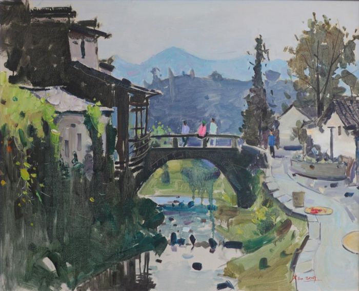 Wu Xiaojiang Art Chinois - Travail au pinceau à main levée Village du sud de l'Anhui Lucun