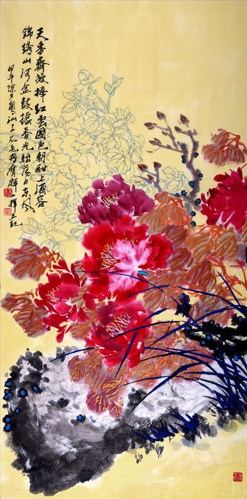 Wu Yingqun Art Chinois - Peinture de fleurs et d'oiseaux