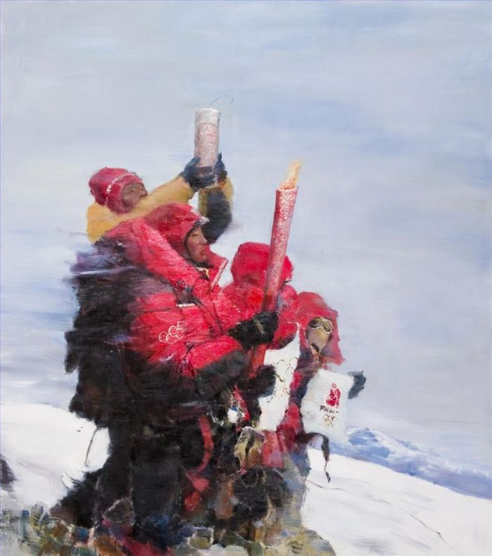 Wu Zhimeng Peinture à l'huile - Mont Athos La Sainte Flamme