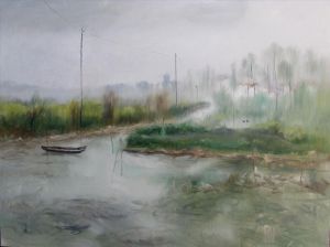 Peinture à l'huile contemporaine - Lac Honghu