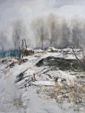 Peinture à l'huile contemporaine - Paysage couvert de neige