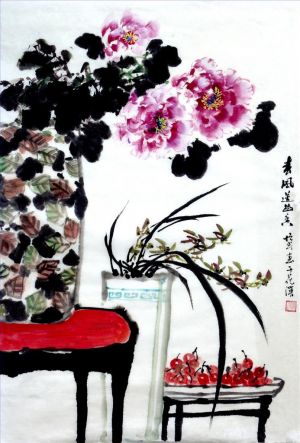 Art chinoises contemporaines - Peinture de fleurs et d'oiseaux dans un style traditionnel chinois