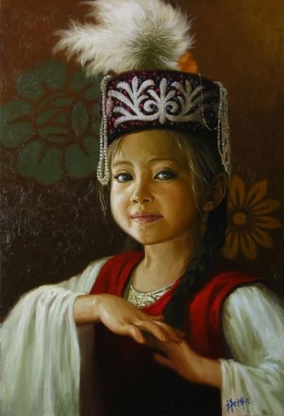 Xie Huifan Peinture à l'huile - Une jeune fille du Kazakhstan