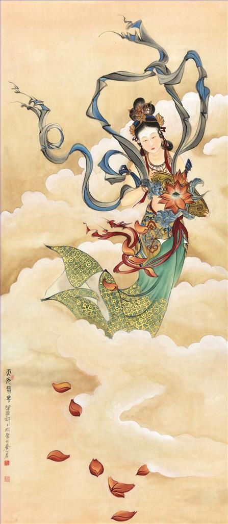 Xu Zisong Art Chinois - Les fleurs dispersées de la servante céleste