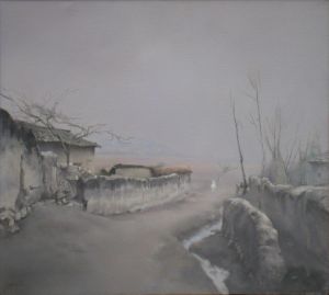 Peinture à l'huile contemporaine - L'entrée du village de Butuobazi