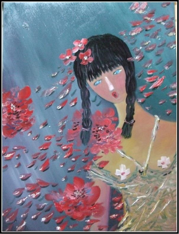 Yang Jinrui Peinture à l'huile - Pluie de fleurs