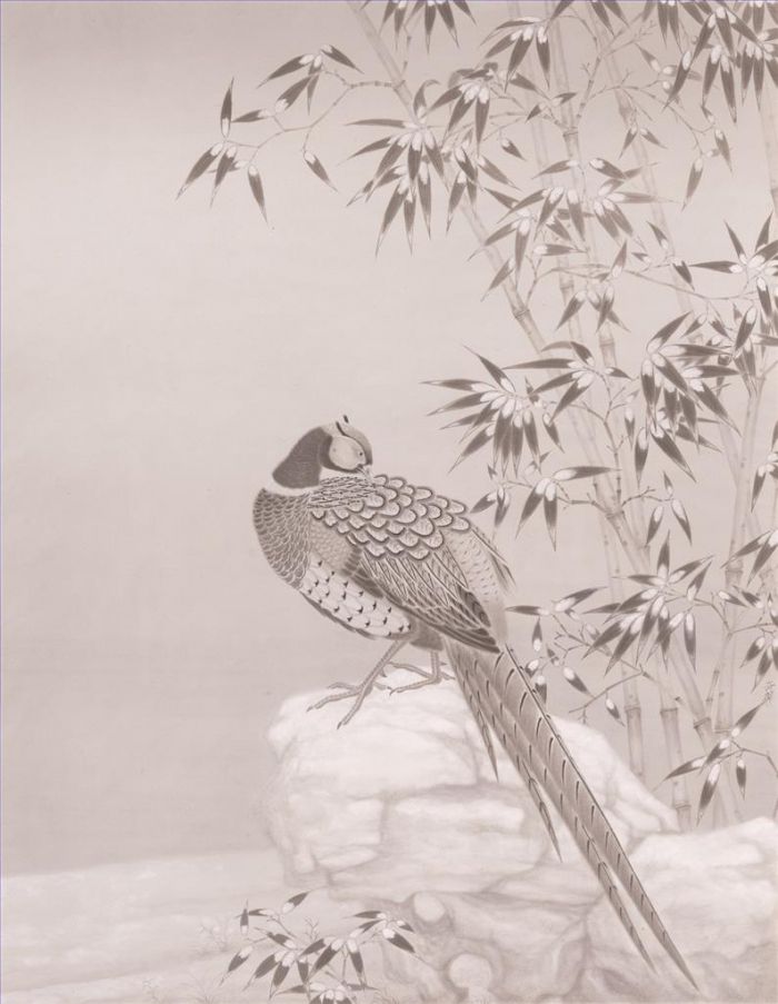 Yang Liqi Art Chinois - Bambou dans la neige