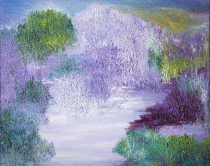 Peinture à l'huile contemporaine - Au fond du nuage violet