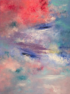 Peinture à l'huile contemporaine - Au milieu d'un nuage irisé