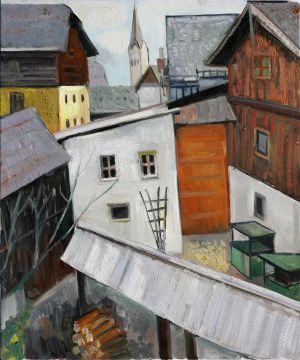 Peinture à l'huile contemporaine - Paysage de Hallstadt