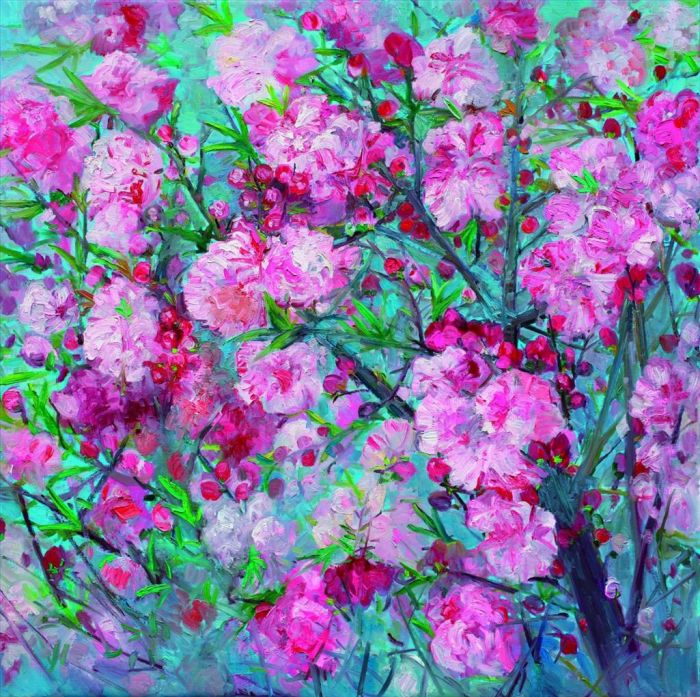 Yu Chen Peinture à l'huile - Rouge pêche et le printemps arrive