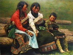Peinture à l'huile contemporaine - Sœurs et frères du Tibet