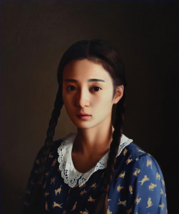 Yue Xiaoqing Peinture à l'huile - Une fille avec des tresses
