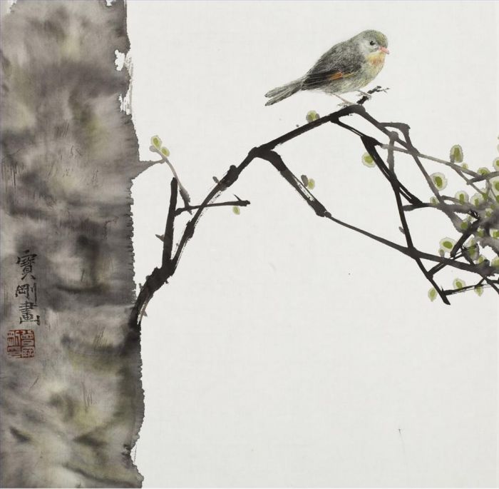 Zeng Baogang Art Chinois - Peinture de fleurs et d'oiseaux dans un style traditionnel chinois
