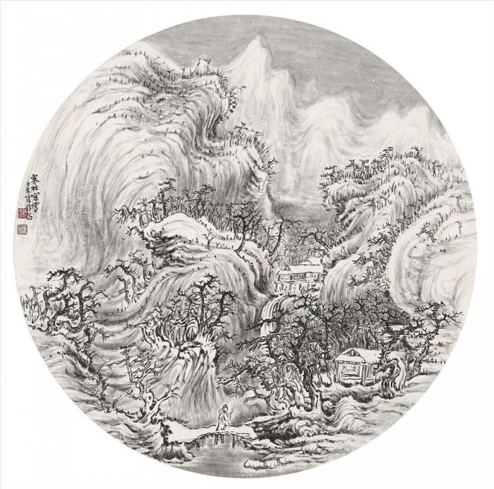 Zhang Zhengui Art Chinois - Fortes chutes de neige dans la forêt d'hiver
