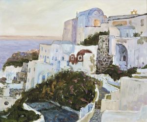 Peinture à l'huile contemporaine - Paysage grec