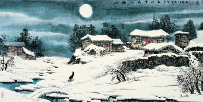 Zhao Chunqiu Types de peintures - Clair de lune sur le champ de neige dans le village de montagne