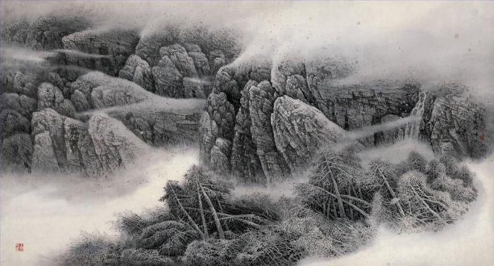 Zhao Jinhe Types de peintures - Nuage au sommet de la montagne