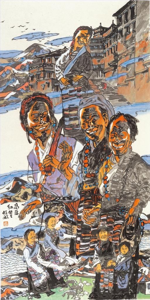 Zhou Jumin Art Chinois - Rouge des Highlands