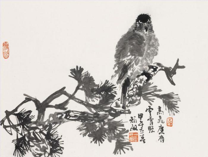 Zhou Jumin Art Chinois - Peinture de fleurs et d'oiseaux dans un style traditionnel chinois
