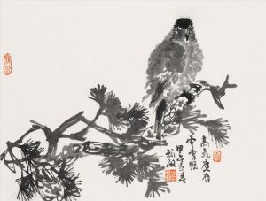 Zhou Jumin œuvre - Peinture de fleurs et d'oiseaux dans un style traditionnel chinois