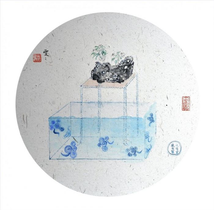 Zhou Wenwen Art Chinois - Porcelaine Bleue et Blanche 4 La Légende d'une Pierre de Montagne