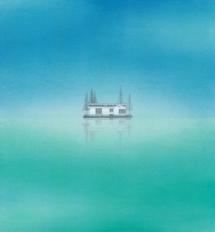 Zhu Jian Art Chinois - Miroir gravitationnel de bleu et vert 2