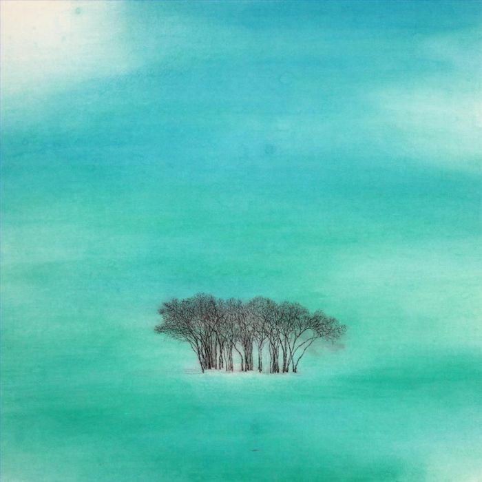 Zhu Jian Art Chinois - Étirez-vous au milieu du bleu et du vert