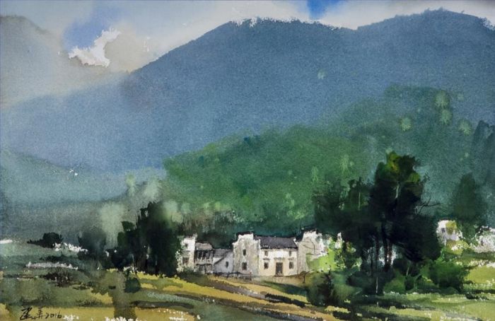 Zuo Jianhua Types de peintures - Pluie dans le village de montagne