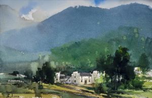 Zuo Jianhua œuvre - Pluie dans le village de montagne