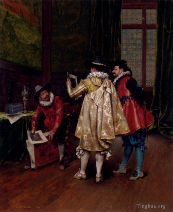 Adolphe Alexandre Lesrel Peinture à l'huile - La conversation