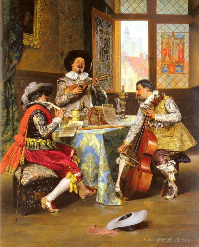 Adolphe Alexandre Lesrel Peinture à l'huile - Le trio musical