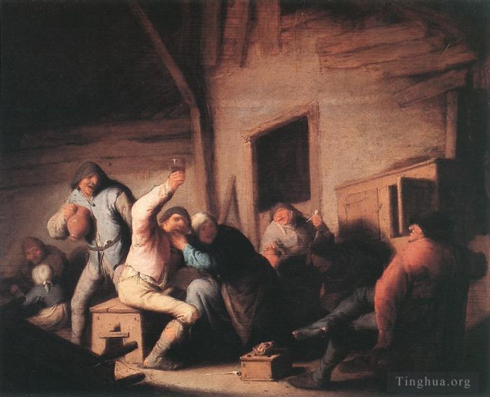 Adriaen van Ostade Peinture à l'huile - Faire la fête aux paysans dans une taverne