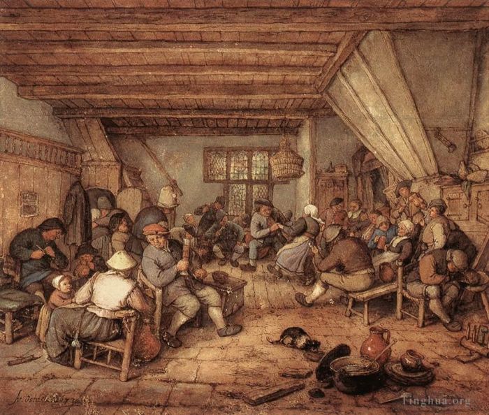 Adriaen van Ostade Peinture à l'huile - Festin de paysans dans une taverne
