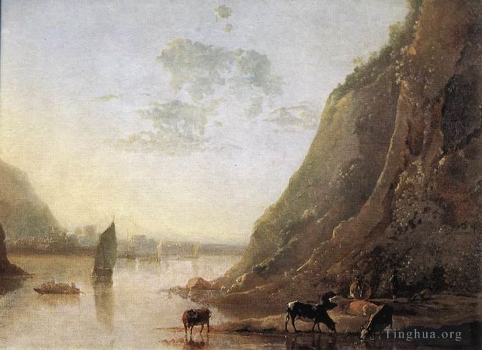 Aelbert Cuyp Peinture à l'huile - Bord de rivière avec des vaches