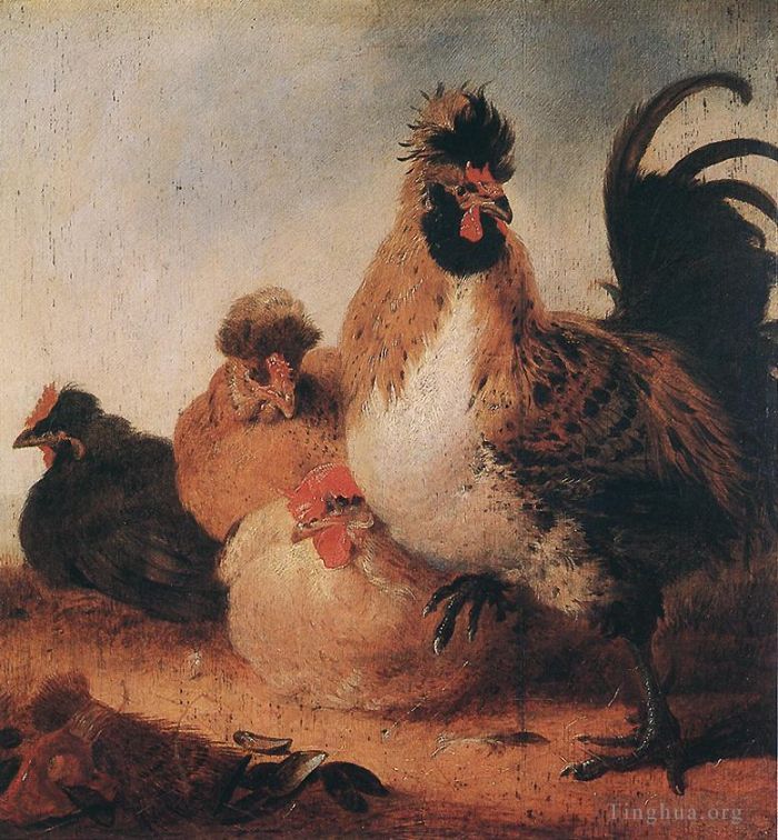 Aelbert Cuyp Peinture à l'huile - Coq et poules