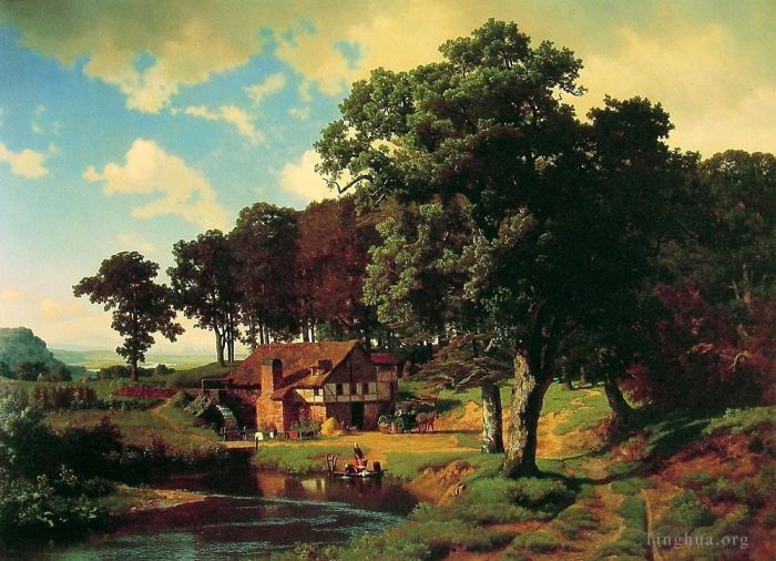 Albert Bierstadt Peinture à l'huile - Un moulin rustique