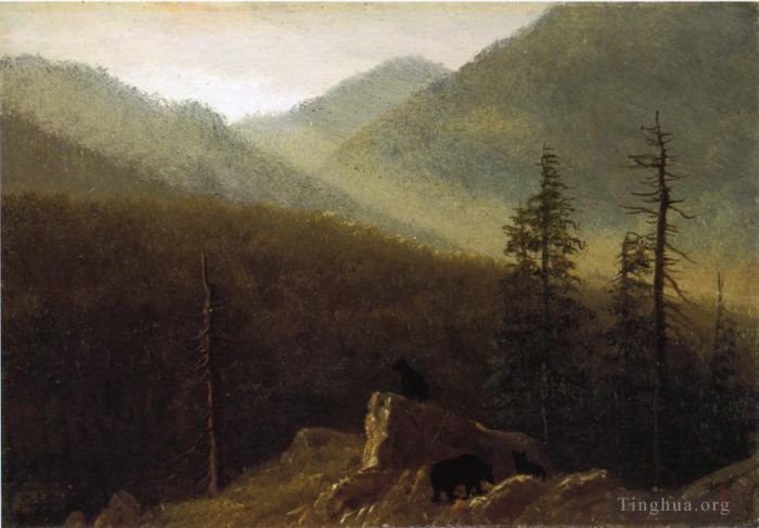 Albert Bierstadt Peinture à l'huile - Ours dans le désert