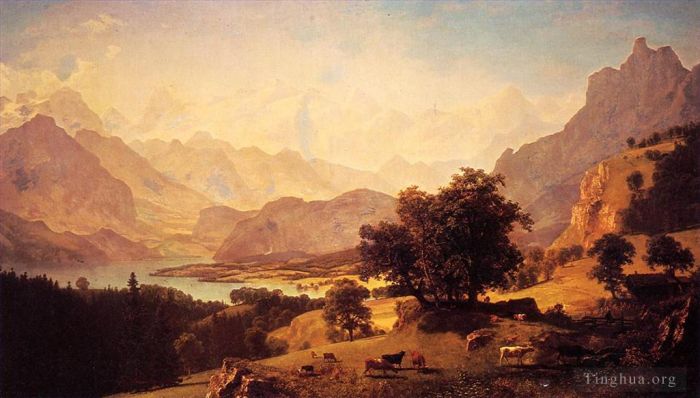 Albert Bierstadt Peinture à l'huile - Les Alpes bernoises vues près de Kusmach