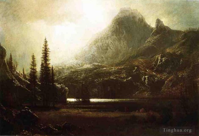 Albert Bierstadt Peinture à l'huile - Au bord d'un lac de montagne