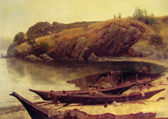 Albert Bierstadt Peinture à l'huile - Canoës