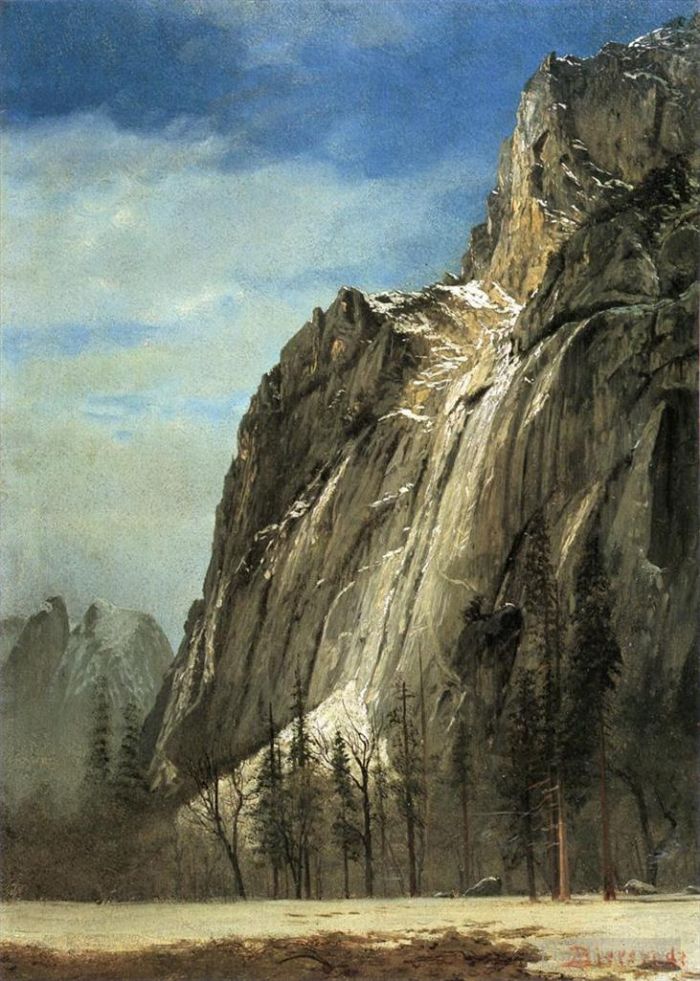 Albert Bierstadt Peinture à l'huile - La cathédrale offre une vue sur Yosemite