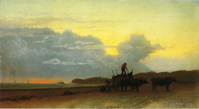 Albert Bierstadt Peinture à l'huile - Vue côtière de Newport
