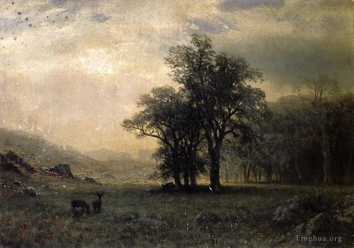 Albert Bierstadt Peinture à l'huile - Cerf dans un paysage