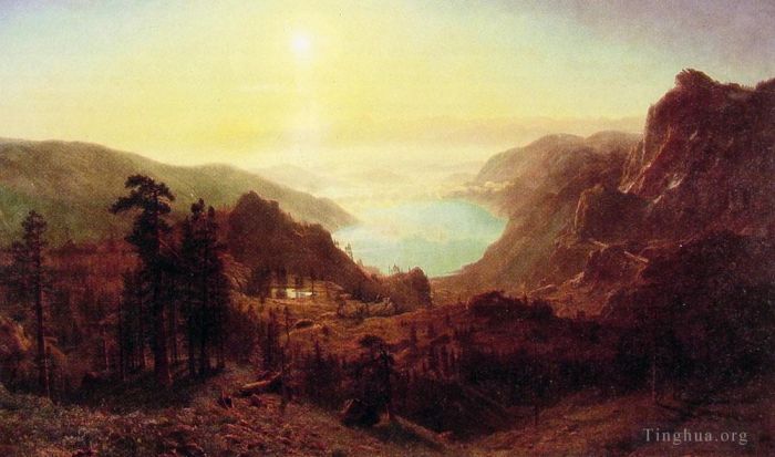 Albert Bierstadt Peinture à l'huile - Lac Donner depuis le sommet