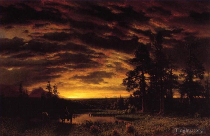 Albert Bierstadt Peinture à l'huile - Soirée sur la Prairie